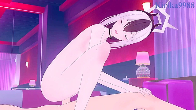 Intense Kyouyama Kazusa and Onikata Kayoko pleasure moment from Blue Archive anime scene