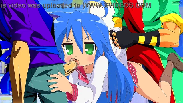 Cute Lucky Star Konata Gives ThroatFuck Orgasm For Hot Porn Trio