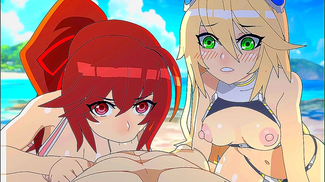 Blazingly Hot Anime Beach Sex With Uncensored Public Blowjob & Creampie