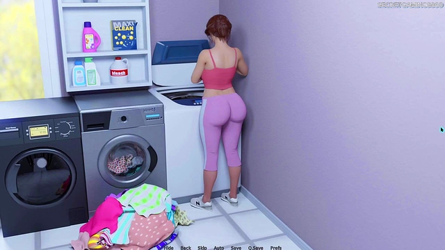 Big-Ass Busty MILF Tempts Him During Laundry