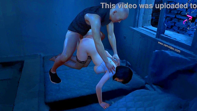 Horny Maid Servant Gives Doggy Style Blowjob Cums All Over Her Boobs